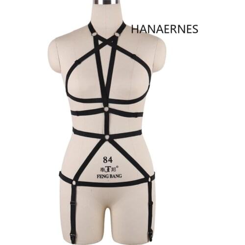 HANAERNES Women Bandage Bra Elastic Cage Bra Lingerie Open Cup Sexy Hot Erotic Openwork Bustier Garter Belt