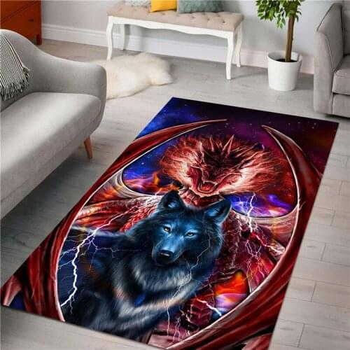 Dragon And Wolf Painting Art Rug 3D All Over Printed Carpet Mat Living Room Flannel Bedroom Non-slip Floor Rug