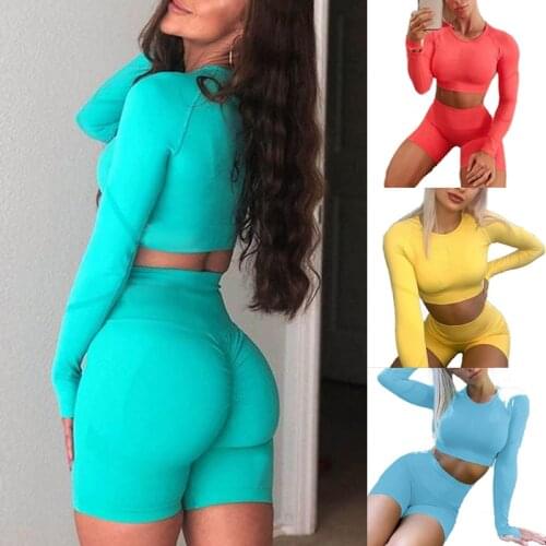 Seamless Two Piece Sportswear Women Yoga Set Gym Clothing Fitness Leggings Long Sleeve Shirts Sport Suit Tracksuits Active Suit