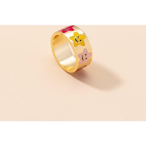 Cute Fashion Five-pointed Star Rings for Women Smile Face Ring Girl Simple Temperament Kawai Ring Street Shooting Rings Jewlery