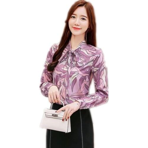 Fashion Print Women Spring Blouses 2019 New Autumn Women Short Shirts Casual Stand-Collar Chiffon Blouses Female Tops Q1266