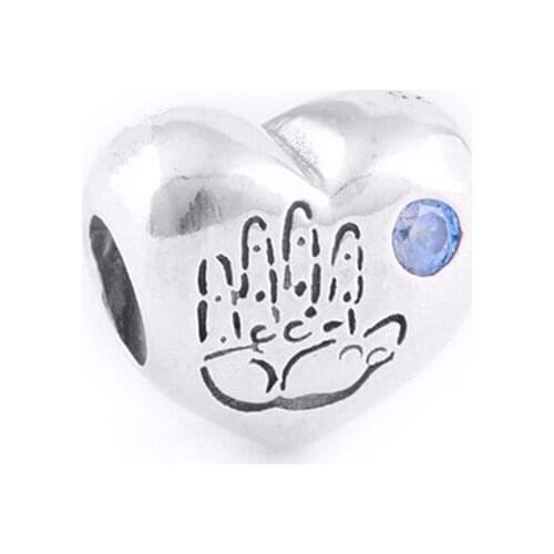 Genuine 925 Sterling Silver Blue CZ Its A Boy Heart Charms Fits Original DIY Bracelets Beads for Jewelry Making Berloques