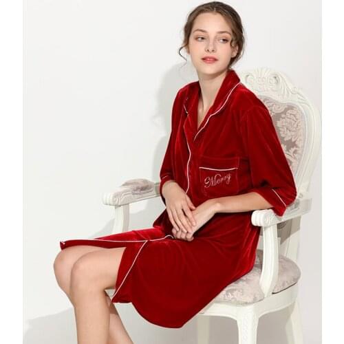 Winter Golden Velvet Nightdress Woman Leisure Embroidered Single Piece Of Long Can Wear Outside Nightgown Sleep Dress Homewear