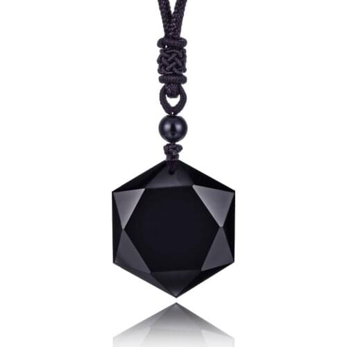 New Fashion High Quality Obsidian Natural Stone Pendant Necklaces For Women Men Cubic Hexagram Necklace Amulets Talismans Jewely