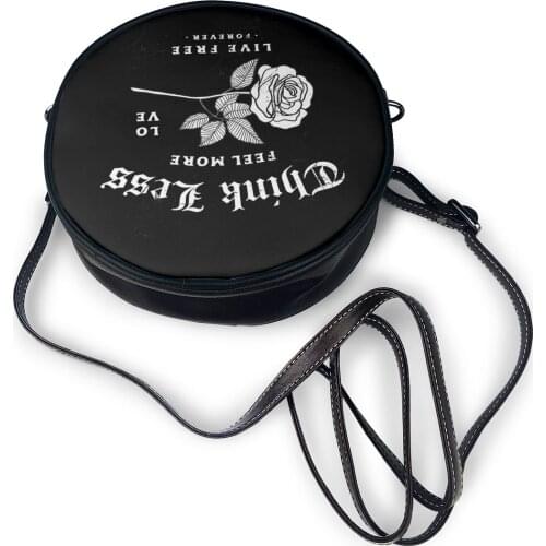 New Ladies Shoulder Bag Trend Text Small Black Bag Simple Small Round Bag Female High Quality Pu Leather Lady Messenger Bag