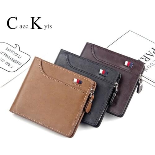 New mens short wallet Retro casual cross card bag Multi-function wallet zipper bag leather purse