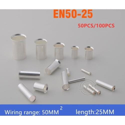 50mm/EN50-25 1 AWG 50/100PCS Wire Connector Ferrules Electrical Cable Terminal Copper Bare Tinned Crimp Terminal