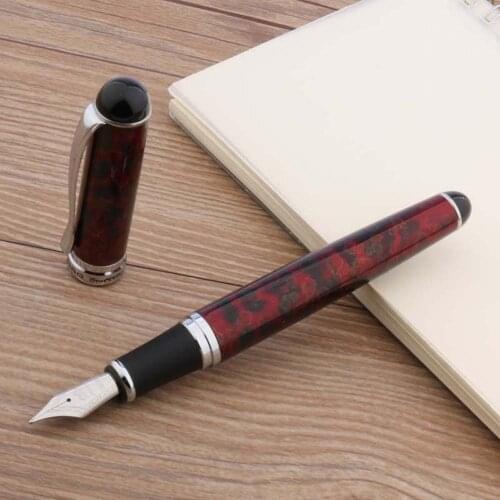 Jinhao 750 Dark Red Golden Trim Medium M Nib Fountain Pen