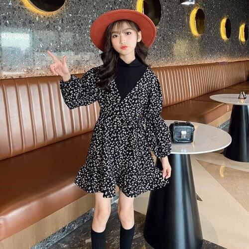 Korean style Girls Floral Print Dress Teen Girls Princess Elegant Fall Clothes 10 12 13 14 years