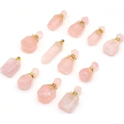 New Fashion Small Pendants Natural Semi-Precious Stone Perfume Bottle Rose Quartz Pendant Charm for Jewelry Making Necklace