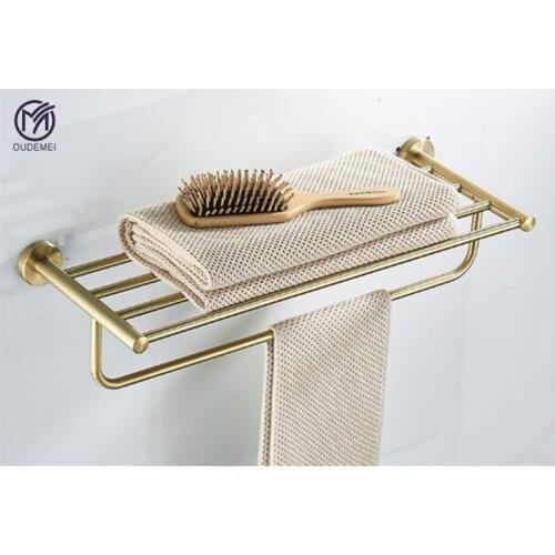 Space Stainless Steel Bath Towel Holder Brushed Gold Bathroom Towel Shelf Bathroom Accessories