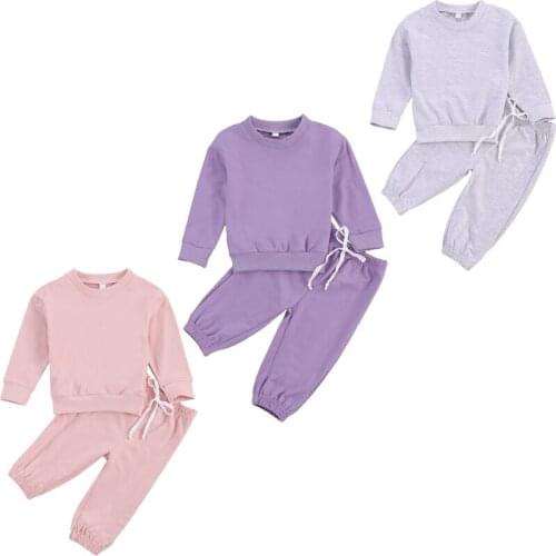 FOCUSNORM 2021 Fashion Kids Girls Boys Clothes Sets Solid Long Sleeve Pullover Sweatshirt Tops Pants 3 Colors 1-5Y