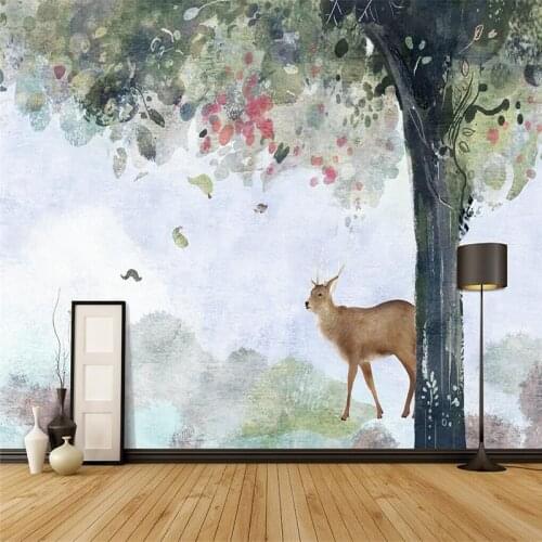 Hand-painted cartoon tree wall decoration painting Custom wallpaper wallpaper mural