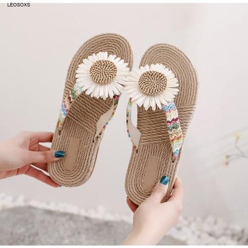Womens Slippers Summer 2021 Imitation Hemp Rope Travel Espadrille Sandals Beach Sponge Cake With Flip Flops