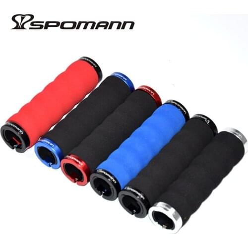 SPOMANN Soft Sponge Cycling Handlebar Grips MTB Road bicycle Alloy Integrated Lockable Grip Manopla Bike Bicicleta Parts 100g