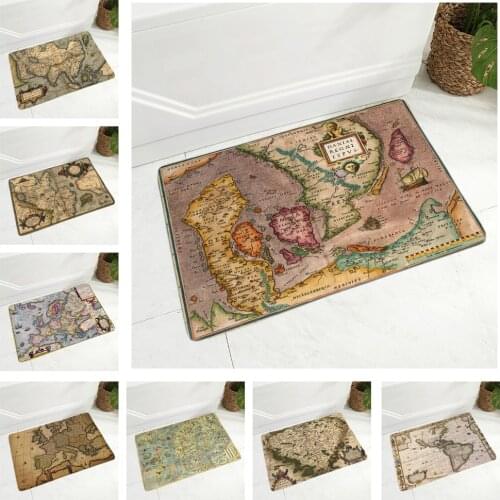 Super Soft Flannel Carpet Vintage Old Map Floor Door Mat for Kitchen Bedroom Non-Slip Decor Geometric Hallway Doormat 40x60cm