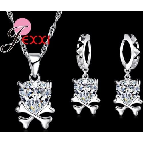 Amazing Jewelry Sets 925 Sterling Silver Crystal Hoop Earrings Pendant Necklace Sets For Engagement Bijoux