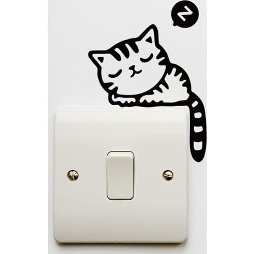 Funny Cute Sleeping Cat Dog Switch Stickers Wall Stickers Decal Home Decoration Bedroom Living Room Parlor Decoration