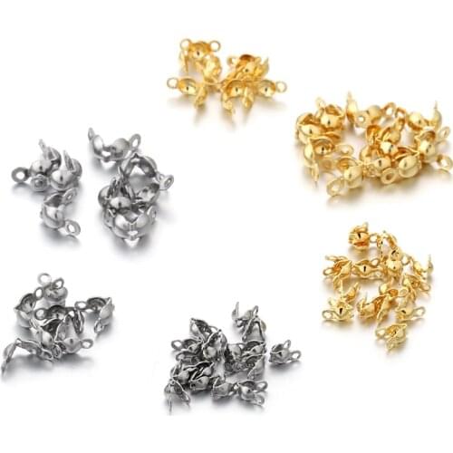 100pcs Stainless Steel Connector Clasp Ball Chain Calotte End Crimps Beads Connector Components for DIY Jewelry Making Supplie