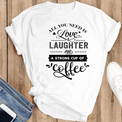 Women Sweet Letter Coffee Printing 90s Cartoon Fashion Summer Lovely Clothes Print Short Sleeve Tops Tees Tshirt T-Shirt