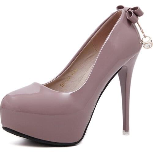 Women pumps Flock Slip On 12CM Thin Heels High heels Round Toe Butterfly-knot waterproof Shallow woman pumps size 35-42