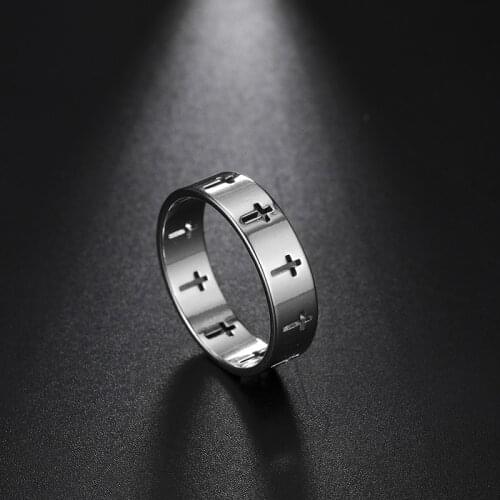 Stainless Steel Couple Rings Silver Color Supernatural Cross Ring for Women Wedding Jewelry Gift for Men Women Finger Ring