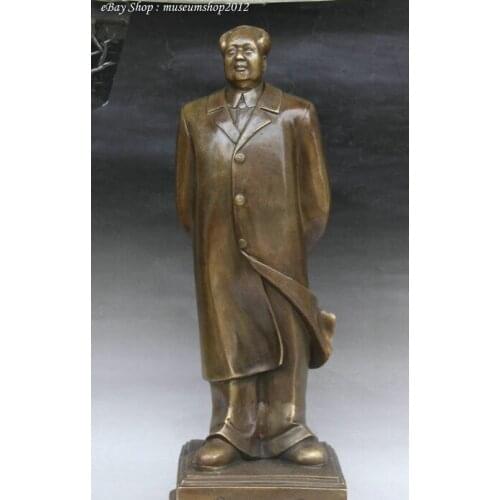 Zm 22" Folk Chinese Copper Great Leader Stand Mao Ze Dong Chairman Sculpture Statue