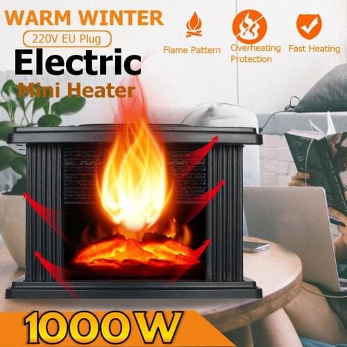 1000W Mini Handy Home Warmer Three gear adjustment Electric Heater Flame Warm Air Fan EU Plug Protection Against Overheating