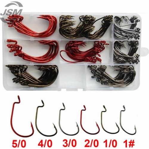 JSM 180pcs 7316 High Carbon Steel Fishing Hooks Offset Jig Worm X Strong Fishing Hook Set Size 1 1/0 2/0 3/0 4/0 5/0