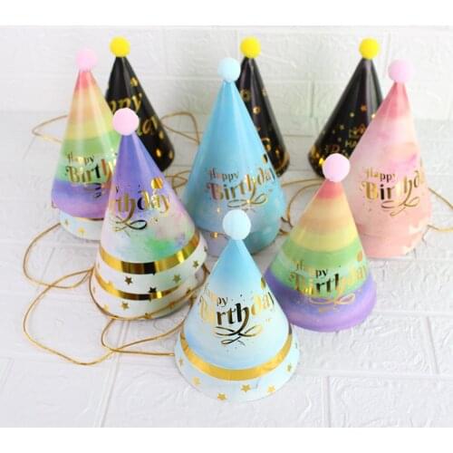 4Pcs Paper Birthday Plush Ball Hat Adult Children Party Decoration for Wedding Baby Shower Happy Birthday Party Home Supplies