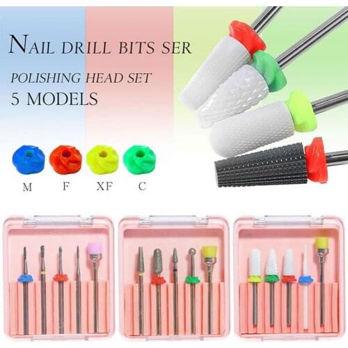 5Pcs/Set Straight Grooved Nail Grinder Bit 5 Models Tungsten Steel Christmas Sanding Polishing Removing Cuticle Nail Drill Bits