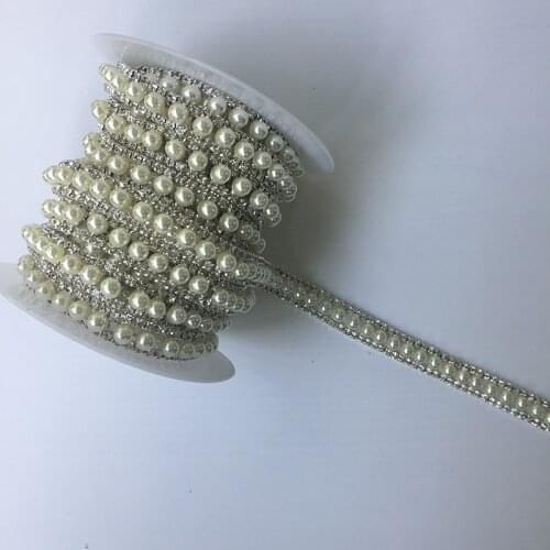 5Yards Beaded Rhinestone Banding Pearl Applique Crystal Diamond Trim Bridal Accessories
