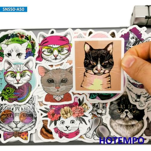 50pcs Cute Cats Cartoon Mixed Kitten Pet Meow Kitty Stickers for Girls Kids DIY Phone Laptop Luggage Stationery Decals Stickers