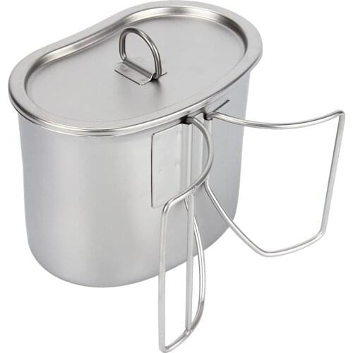 800ML Canteen Cup With Lid Stainless Steel Portable Military Lunch Box Camping Hiking