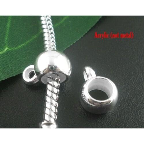 DoreenBeads 200 PCs silver color Acrylic Smooth Cup European Charm Bails Beads 11x8mm (B03695)