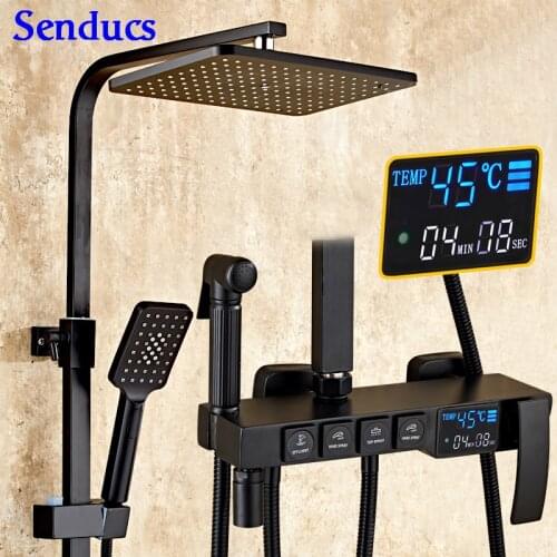 Digital Bathroom Shower Set Senducs Black Bronze Bathroom Shower System Copper Brass Bathroom Shower Faucet Digital Shower Set