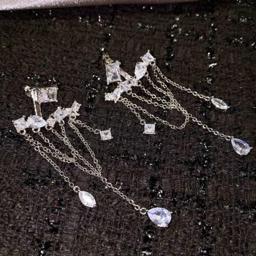 QTT Charms Long Hanging Earrings 925 Sterling Silver Fashion Earrings Water Drop Crystal Fine Jewelry for Women