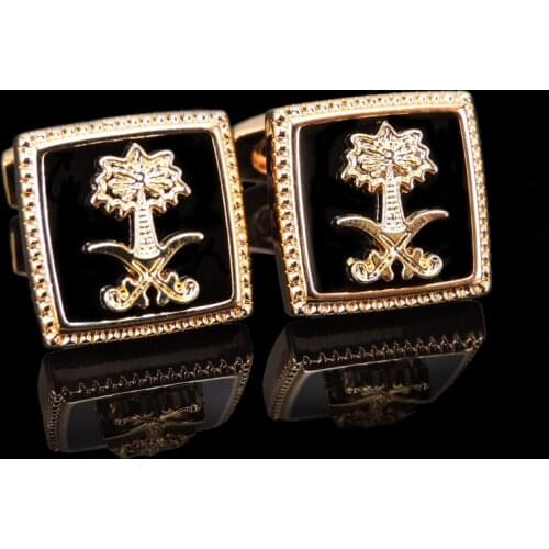 Saudi flag gold flower Cufflinks fashion mens French shirt cuff buttons womens jewelry
