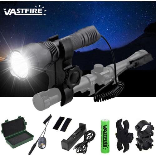 C10 Gray Flashlight XPL-V6 White 10000lm Tactical Hunting Weapon Gun Light+Rifle Scope Mount+18650+USB Charger+Remote Switch+Box