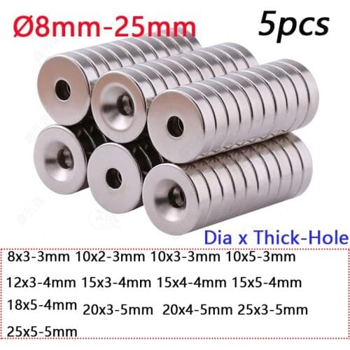 5pcs Round Strong Magnets With Hole Dia 8 10 12 15 18 20 25mm Rare Earth Permanent Magnet Neodymium Iron Boron Magnet