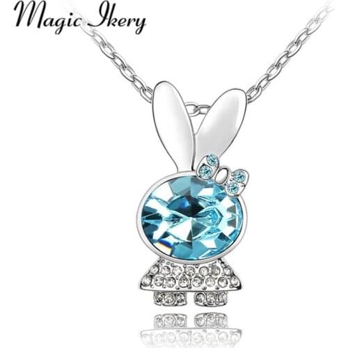 Magic Ikery Fashion Fine Jewelry Gold Color Rhinestone Crystal Green Cute Sweet Rabbit Necklaces & Pendants For WomenMKS00179