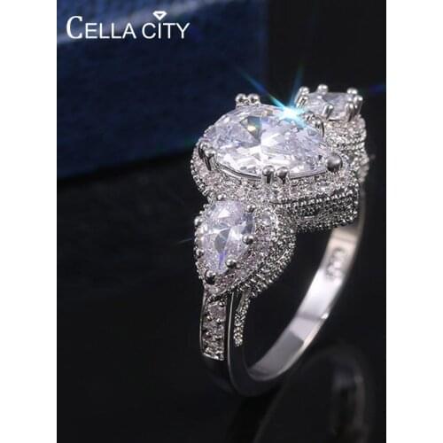 Cellacity Trendy Silver 925 Jewelry Large Gemstones Ring for Women Water Drop Shaped Zircon Luxury Design Wedding Engagement