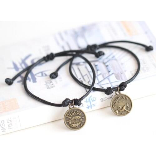 Fashion Signs of The Zodiac Bracelets for Women Girl Man Bracelets Handmade Adjustable Rope Chain Charm Pendant Jewelry