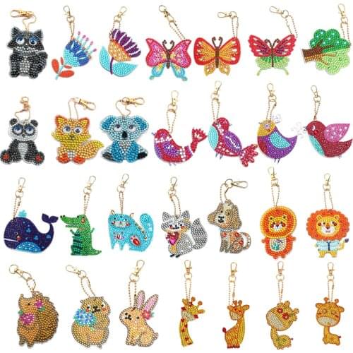 DIY Diamond Animals Keychain Full Special Shaped Drill Painting Kit Keyring Gift Women Bag Decoration Pendant Diamond Embroidery