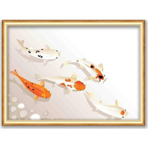 Animal Carp DIY 11CT Embroidery Cross Stitch Kits Needlework Craft Set Cotton Thread Printed Canvas Home Decoration On Sale