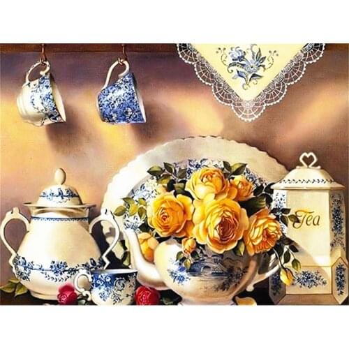 Flower Printed Water-Soluble Canvas 11CT Cross Stitch DIY Embroidery Full Kit DMC Threads Handiwork Handmade Mulina