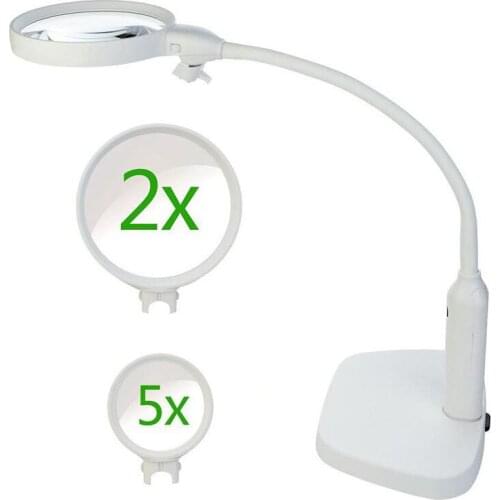 Table Lamp Magnifying Glass Interchangeable Lens 2X 5X USB LED Light Illumination Magnifying Glass HD Reading Hose Magnifier