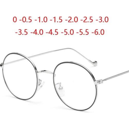 Women Round Metal Glasses Frame With Degree Men Ultralight Finished Myopia Glasses -0.5 -1 -1.5 -2 -2.5 -3 -3.5 -4 -4.5 -5 -6.0