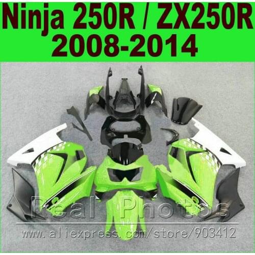 OEM color Kawasaki Ninja 250r green white Fairings EX250 year 2008 2009 2010 2011 2012 2013 2014 ZX 250 fairing kits parts R9O1