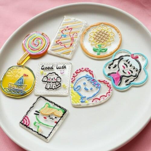Hand Painted Sunflower Girl Lollipop Transparent Acrylic Resin Charms 10pcs/lot For Fashion Jewelry Making Finding Accessories